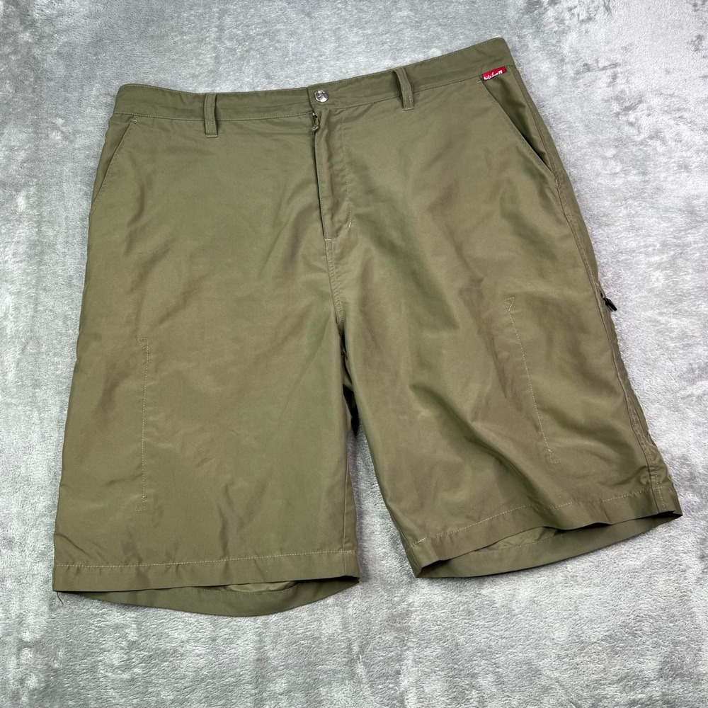 Quiksilver Flat Front Shorts Mens 38 Olive Green Solid Polyester Utility Pocket